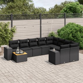 vidaXL Set canapele de grădină cu perne, 10 piese, negru, poliratan