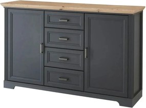 Comoda JASMIN, gri grafit/stejar artisan, PAL, cu 2 usi si 4 sertare,