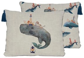 Pernă decorativă cu amestec de in Little Nice Things Whale, 50 x 35 cm