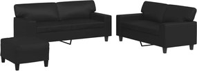 vidaXL Set de canapele, 3 piese, negru, piele ecologică