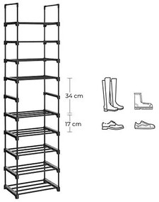 Pantofar set 2 rafturi Songmics, Negru, 45x30x174 cm