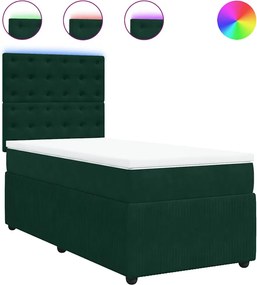 vidaXL Pat box spring cu saltea, verde închis, 90x190 cm, catifea