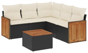 3260047 vidaXL Set mobilier de grădină cu perne, 6 piese, negru, poliratan