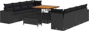vidaXL Set de canapele pentru grădină cu pernă 11 pcs Negru poliratan