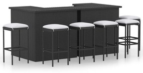 3064926 vidaXL Set mobilier bar de grădină cu perne, 8 piese, negru, poliratan