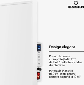 Klarstein Wonderwall 960 Smart, încălzitor cu infraroșu, 80 x 120 cm, 960 W, cronometru săptămânal, IP24, alb