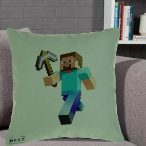 Perna Personalizata Minecraft Steve cu Tarnacop, 40x40 cm, Verde, Husa Detasabila, Perna Inclusa, BEKZ®
