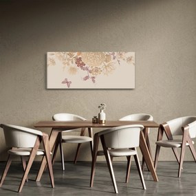 Tablou - Vintage, flori și fluturi (120x50 cm)