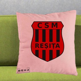 Perna Personalizata CSM Resita Fotbal, 40x40 cm, Roz, Husa Detasabila, Perna Inclusa, BEKZ®