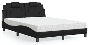 vidaXL Pat cu saltea, negru, 140x200 cm, piele ecologică
