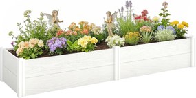 Outsunny Pat înălțat din plastic, modular, plantator cu montaj DIY, solariu 197 x 54 x 33 cm Alb | Aosom Romania