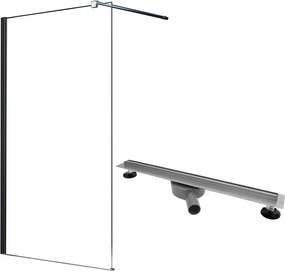 Pachet paravan dus Walk-In Fluminia Black crom 100x200 cm si rigola Rea Neo Slim Pro crom