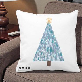 Perna Decorativa Brad de Craciun Acrilic Albastru, 40x40 cm, Alba Mata, Husa Detasabila, Perna Inclusa, BEKZ®