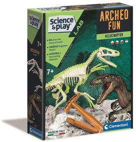 Dinozaur Archeo Fun Set Arheologic Velociraptor Luminos Clementoni
