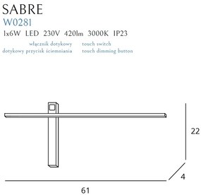 Aplica de perete LED SABRE negru, 61cm W0281 MX