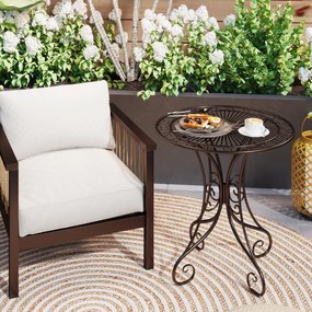 Outsunny Masă de grădină rotundă Ø 85 cm, masă de terasă cu cadru metalic, greutate suportată 50 kg, pentru interior și exterior, maro | Aosom Romania