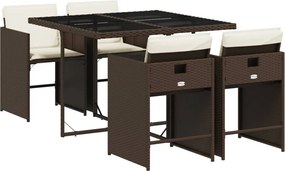 vidaXL Set mobilier de grădină, 5 piese, cu perne, maro, poliratan