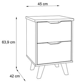 Noptiera Vankka Stejar Pardosit Si Alb, 45 Cm