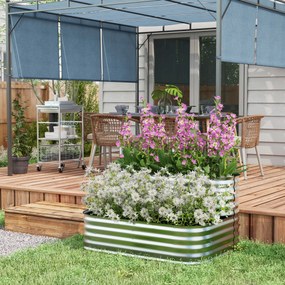 Outsunny Set Pat De Gradina Inaltat Cu 2 Niveluri 120x90x30cm Cutie De Jardiniera Galvanizat Pentru Exterior Cu Margine De Siguranta, Argintiu