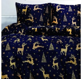 Lenjerie de pat din microplus GOLDEN DEER albastru inchis + cearsaf din microplus SOFT 90x200 cm albastru