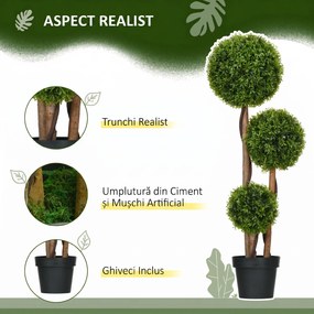 HOMCOM Plantă Artificială de Buxus cu 3 Ffere și Frunze de Bambus | Aosom Romania