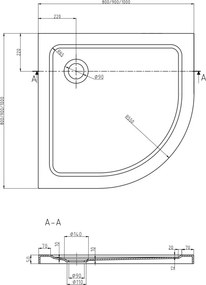 Mexen Flat brodzik semicircular slim 80 x 80 cm, alb, sifon crom - 41108080