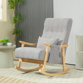 HOMCOM Fotoliu cu balansoar cu pernă lombară, șezut larg, ramă din lemn, până la 120 kg, Gri | Aosom Romania