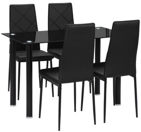 HOMCOM Set de masa si scaune 5 buc, masa dreptunghiulara din sticla temperata si otel si 4 scaune de sufragerie cu spuma si scaun captusit | AOSOM RO