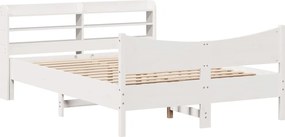 vidaXL Cadru de pat cu tăblie, alb, 140x190 cm, lemn masiv de pin