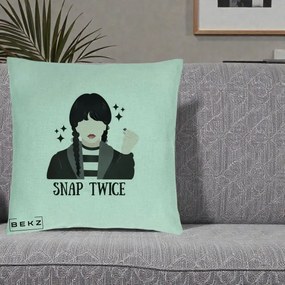 Perna Personalizata Wednesday Snap Twice, 40x40 cm, Verde Menta, Husa Detasabila, Perna Inclusa, BEKZ®