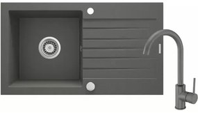 Set chiuveta bucatarie si baterie Deante Zorba finisaj antracit-metalic 76-44cm