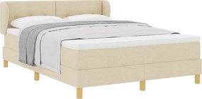 vidaXL Pat cu arcuri cu saltea cu headboard Crem 140 x 190 cm țesătură