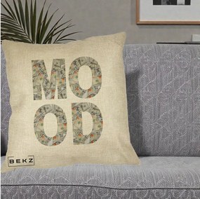 Perna Decorativa MOOD Money Grafic Urban, 40x40 cm, Crem, Husa Detasabila, Perna Inclusa, BEKZ®