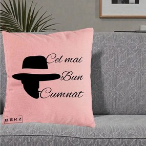 Cadou pentru Cumnat - Perna Personalizata Cel mai Bun Cumnat cu Silueta Palarie, 40x40 cm, Roz, Husa Detasabila, Perna Inclusa, BEKZ®