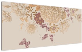 Tablou - Vintage, flori și fluturi (120x50 cm)