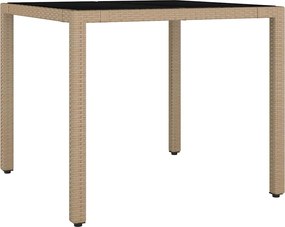 vidaXL Masă de grădină cu blat sticlă, bej, poliratan/sticlă securiz.