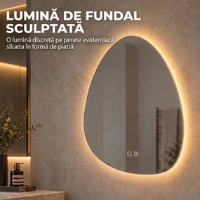HOMCOM Oglindă de baie cu LED, 3 culori, 50x70 cm, neregulată, Bluetooth, anti-aburire, touch | Aosom Romania
