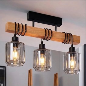 Brilagi - Lustru aplicat WOOD GLASS 3xE27/60W/230V pin/negru/bej fumuriu