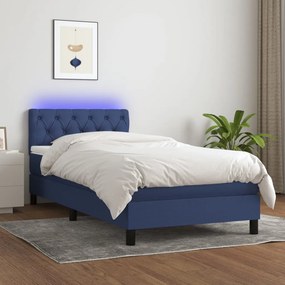 3133355 vidaXL Pat cu arcuri, saltea și LED, albastru, 80x200 cm, textil