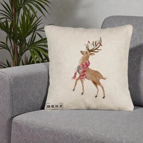 Perna Decorativa Renita cu Fular si Luminite, 40x40 cm, Bej Canapea, Husa Detasabila, Perna Inclusa, BEKZ®