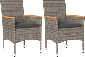 vidaXL Scaune de grădină cu perne, 2 buc., gri, poliratan