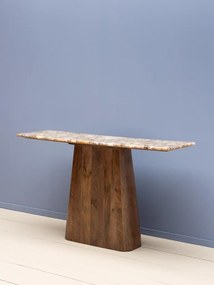 Consolă din lemn de mango, cu blat din mozaic de marmură, bej, 134.5×39.5×76 cm, „Gemma"