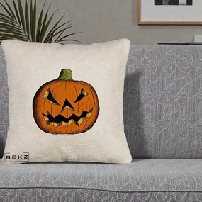 Perna Decorativa Halloween Dovleac Portocaliu Clasic, 40x40 cm, Bej Canapea, Husa Detasabila, Perna Inclusa, BEKZ®