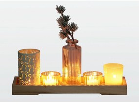 Set de sfeșnice pe tavă din lemn Winter Time, 6bucăți, 10,5 x 32,5 cm