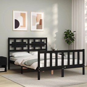 3192530 vidaXL Cadru de pat cu tăblie dublu mic, negru, lemn masiv