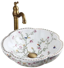Lavoar FELICIA pentru blat, ceramică, Ø 42,5 cm, model floral - REA-U7504