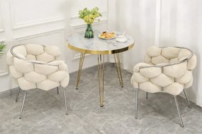 Scaun dining, tapiterie catifea, cadru metalic crom, Bej