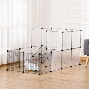 PawHut Țarc Modular pentru Animale de Talie Mică cu Panouri și Accesorii, 140x70x70 cm, Negru | Aosom Romania