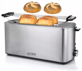 Prajitor de paine First Austria FA-5367-5, 1400 W, 7 trepte, 4 felii, Suport pentru incalzire, Inox