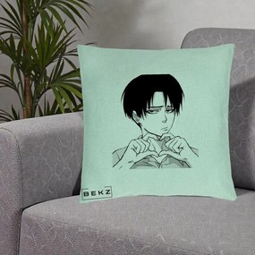 Perna Personalizata Levi Ackerman Inima, 40x40 cm, Verde Menta, Husa Detasabila, Perna Inclusa, BEKZ®